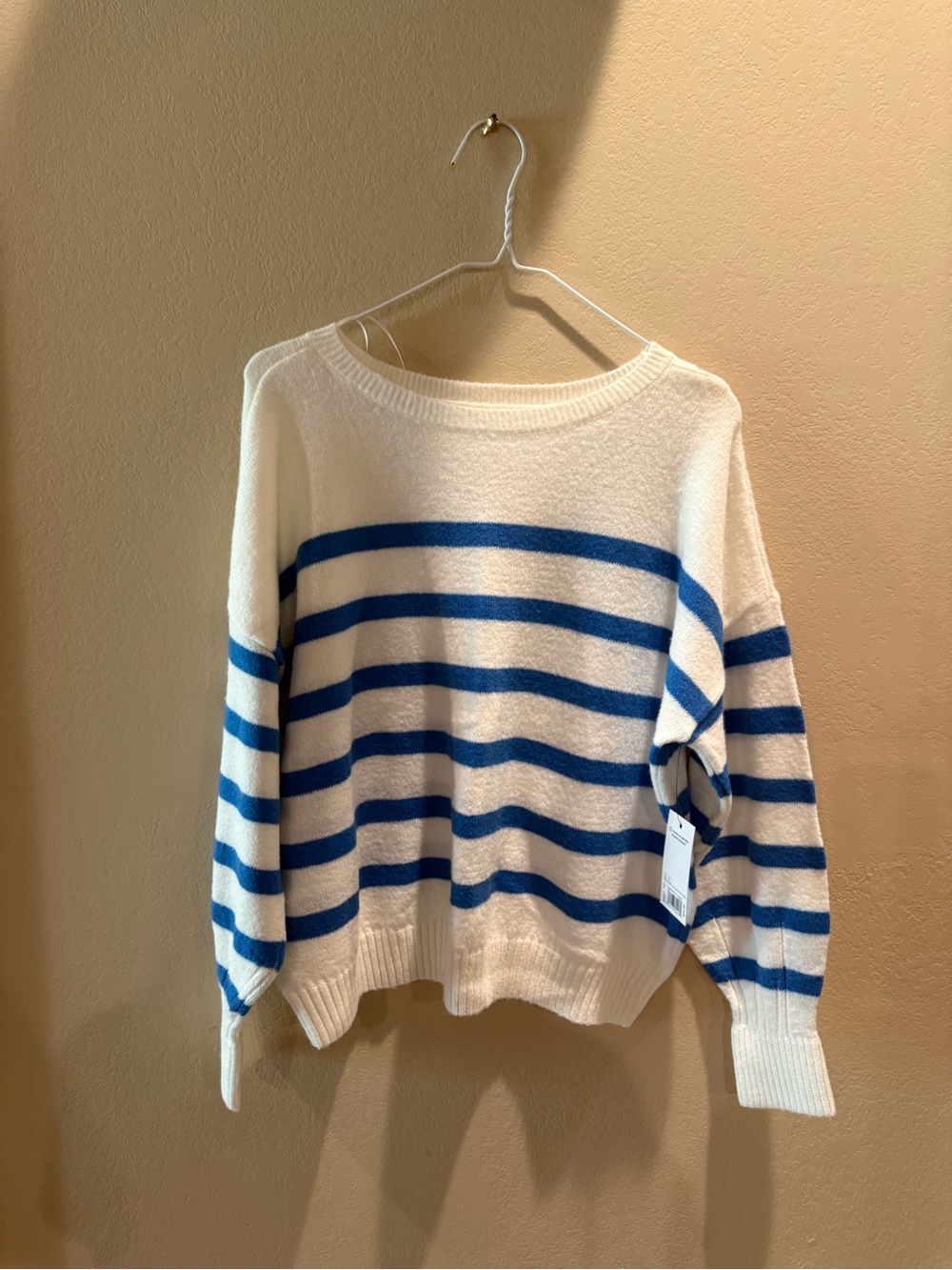 Sonoma White Sweater with Blue Stripes